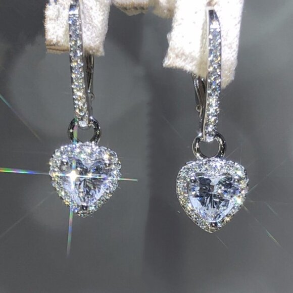 925 Silver Plated Trendy Heart Cut CZ Drop Earrings, FB16FA1073 - Picture 2 of 3